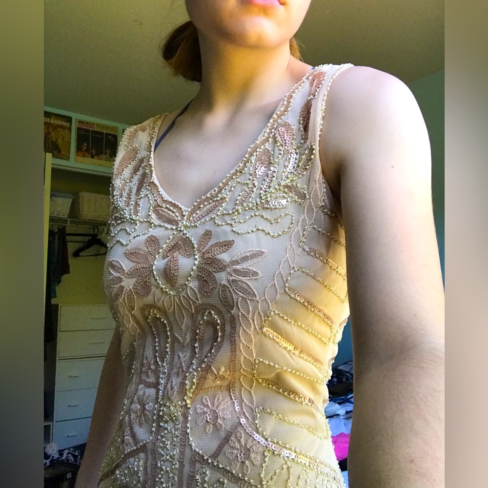 NWT Babeyond tan/nude beaded flapper dress!! SIZE XS